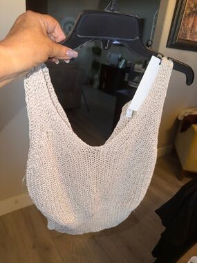 Love Tree Open-Knit Tank in Beige-Cream